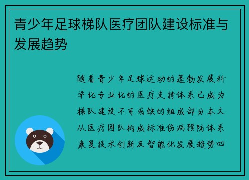 青少年足球梯队医疗团队建设标准与发展趋势